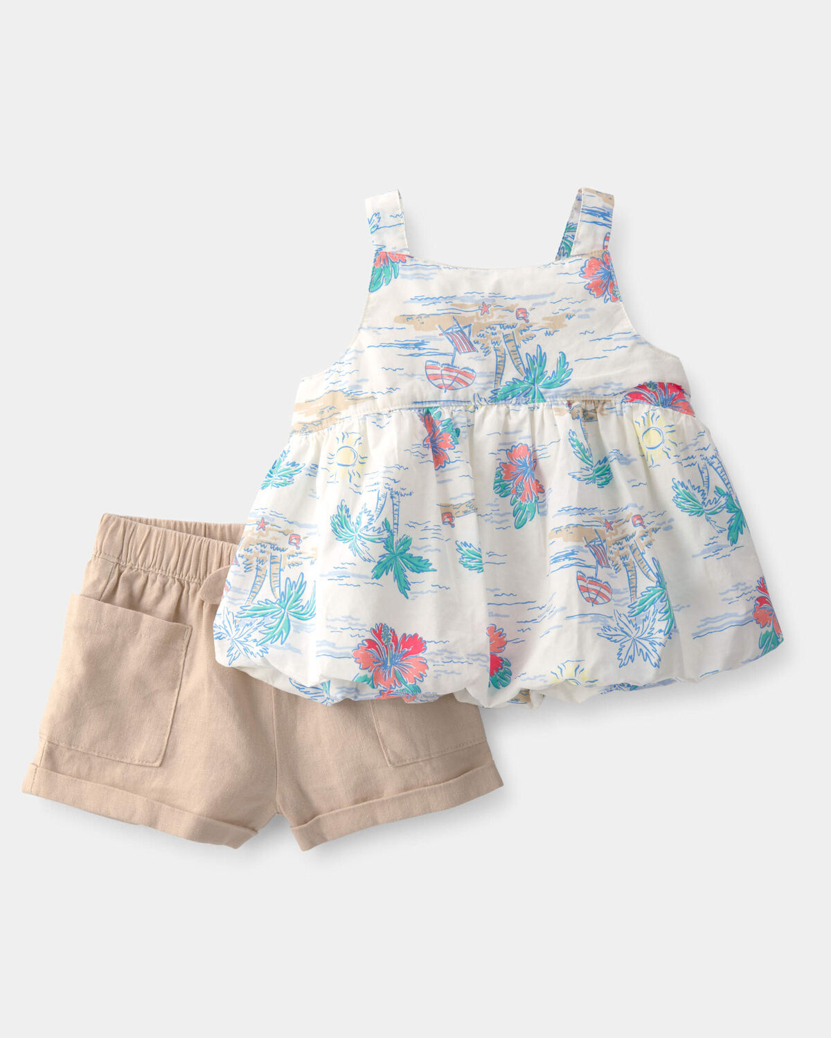 Baby Girl 2-Piece Tropical Beach Sleeveless Top & Short Set 1 Baby Girl 2-Piece Tropical Beach Sleeveless Top & Short Set