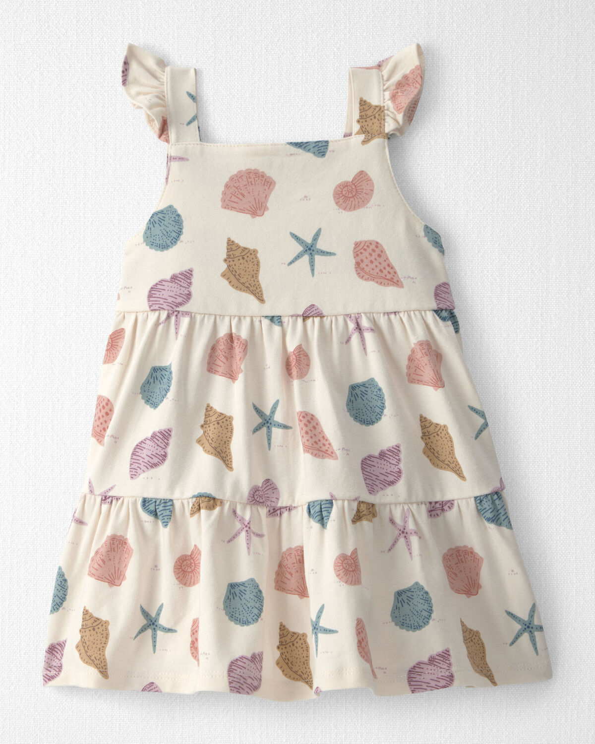 Baby Girl Organic Cotton Tiered Dress in Seashells