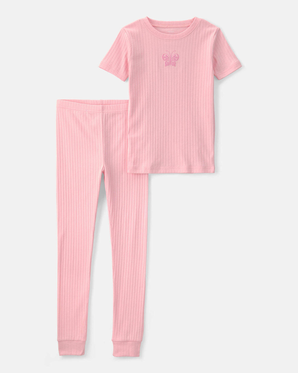 Girls Butterfly Rib Snug Fit 2-Piece Pajama Set - Pink 1 Girls Butterfly Rib Snug Fit 2-Piece Pajama Set - Pink