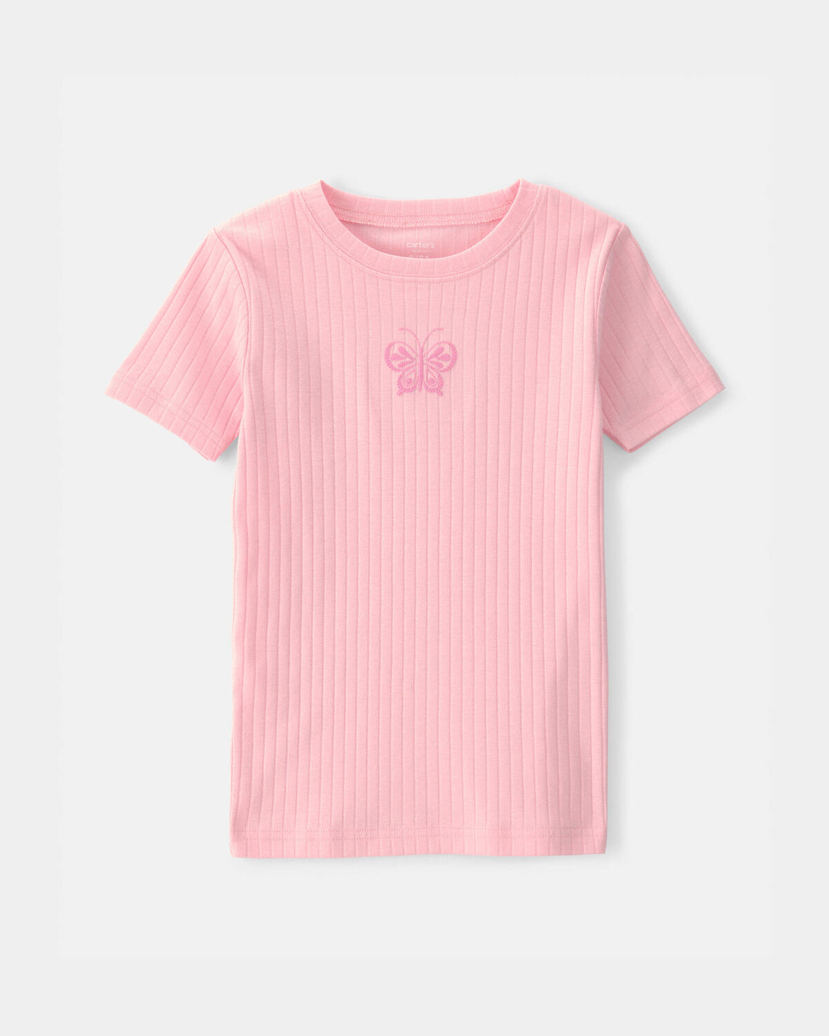 Girls Butterfly Rib Snug Fit 2-Piece Pajama Set - Pink 2 Girls Butterfly Rib Snug Fit 2-Piece Pajama Set - Pink