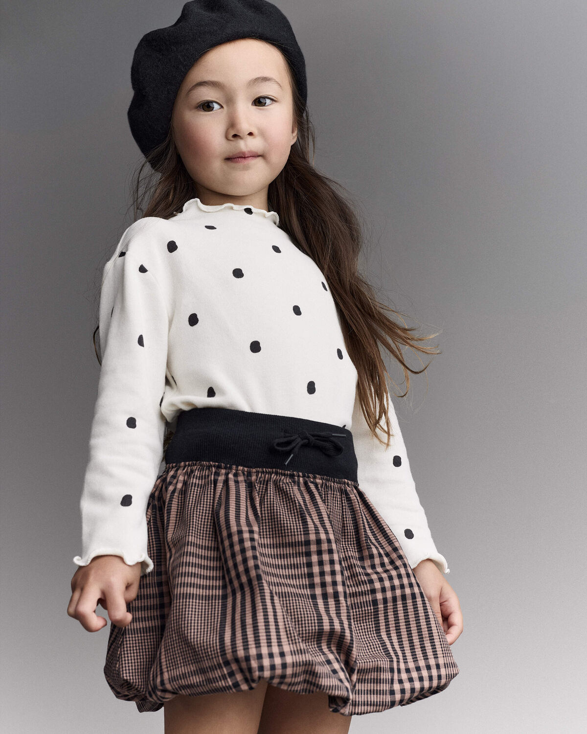 Toddler Girl Bubble Skirt in Plaid - Tan