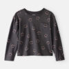 Girls Smiley Face Print Long-Sleeve Top - Black