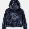 Girls Heart Embroidered Hooded Velour Top - Blue 8 Girls Heart Embroidered Hooded Velour Top - Blue