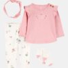 Baby 4-Piece Farm Print Outfit Set - White/Pink