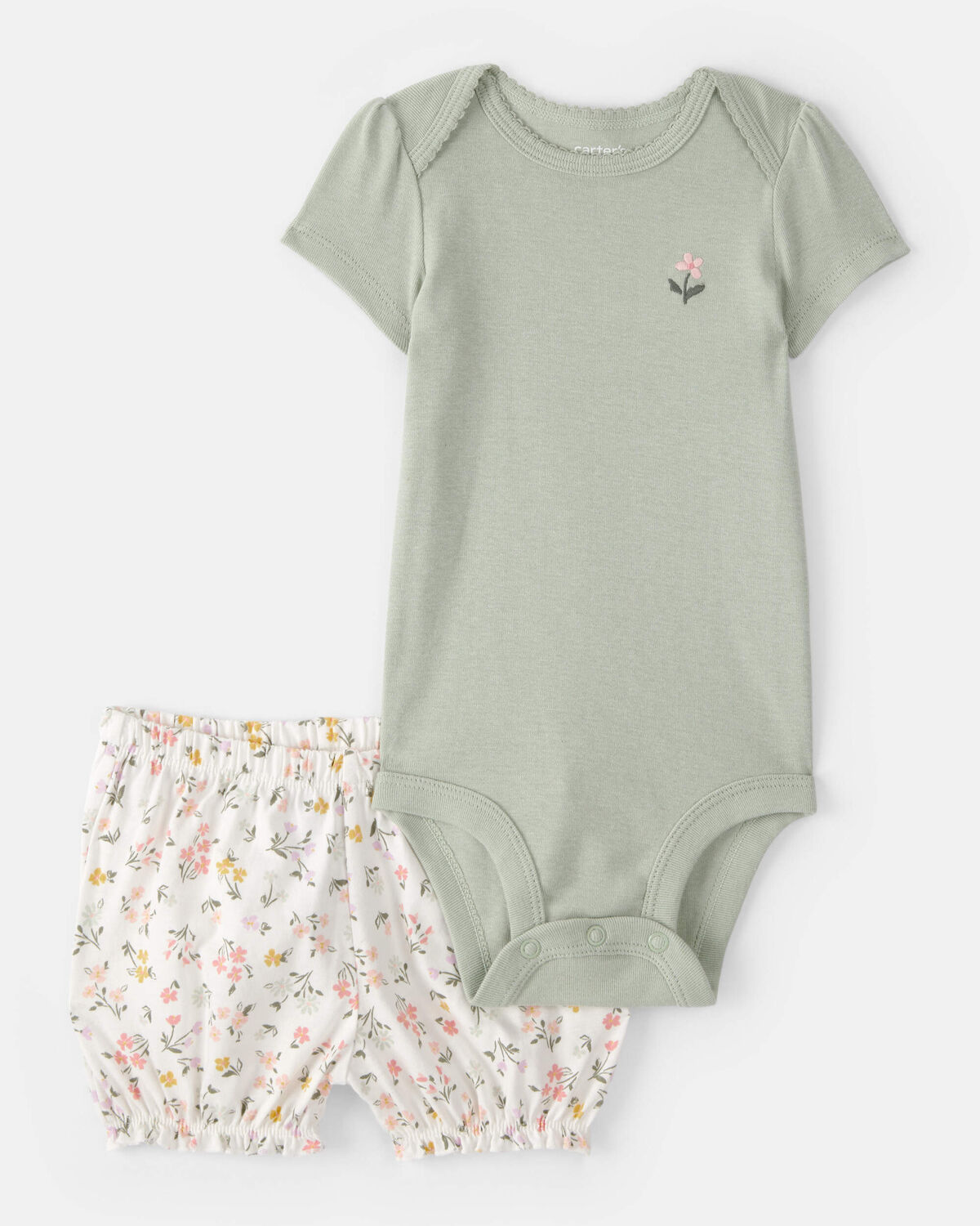 Baby Girl 3-Piece Floral Outfit Set - White/Green 2 Baby Girl 3-Piece Floral Outfit Set - White/Green