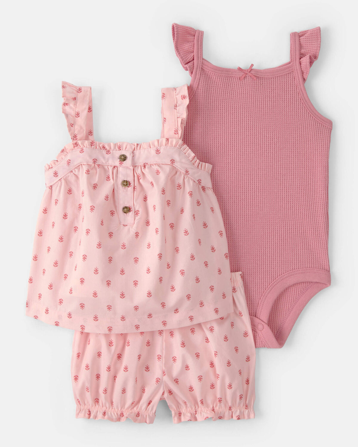 Baby Girl 3-Piece Flutter Sleeve Outfit Set - Pink 1 Baby Girl 3-Piece Flutter Sleeve Outfit Set - Pink
