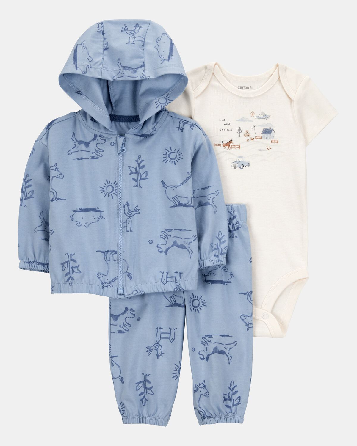 Baby Dog 3-Piece Cardigan Set - Blue/White 1 Baby Dog 3-Piece Cardigan Set - Blue/White