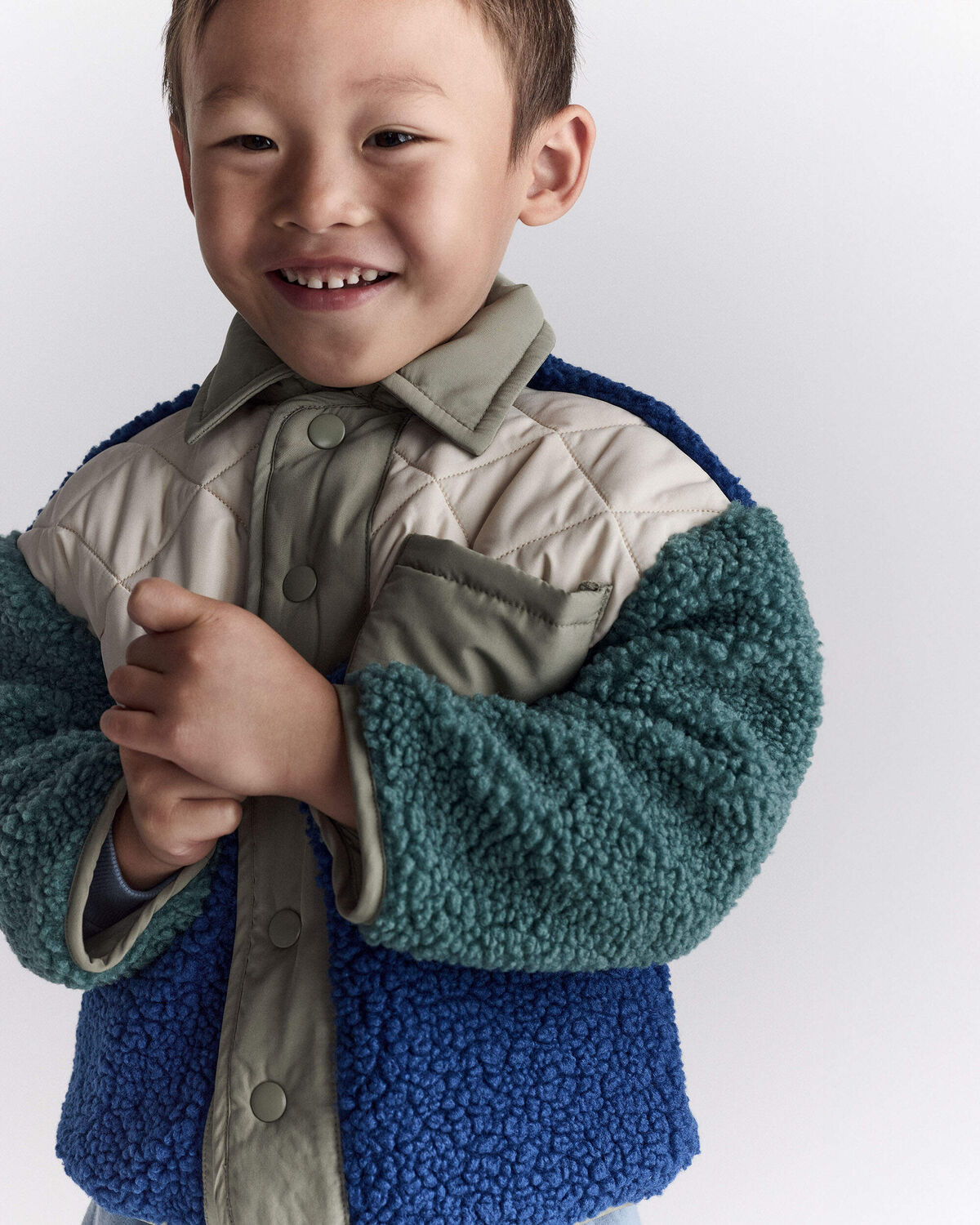 Toddler Boy Colorblock Sherpa Jacket - Blue/Cream 1 Toddler Boy Colorblock Sherpa Jacket - Blue/Cream