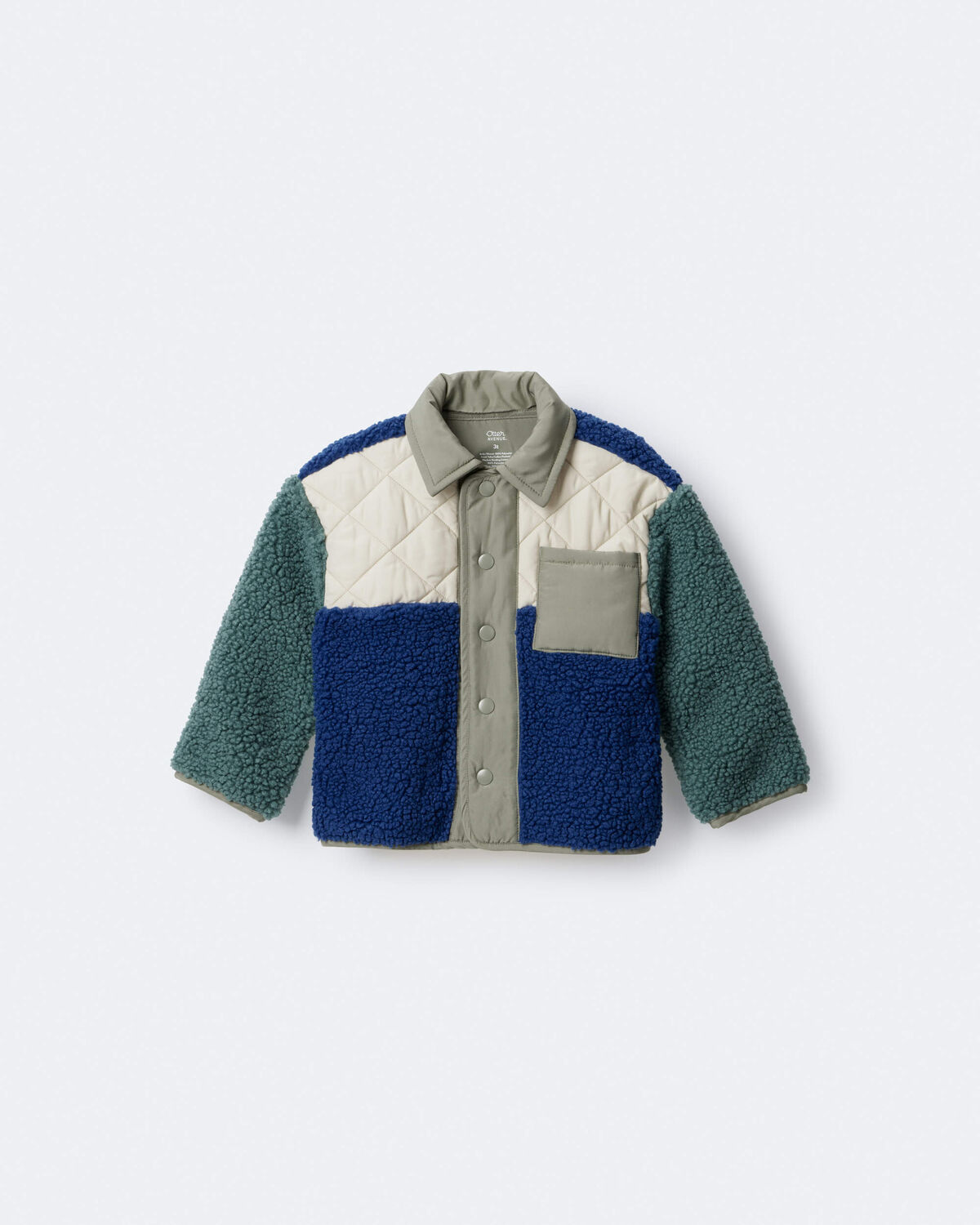 Toddler Boy Colorblock Sherpa Jacket - Blue/Cream 2 Toddler Boy Colorblock Sherpa Jacket - Blue/Cream