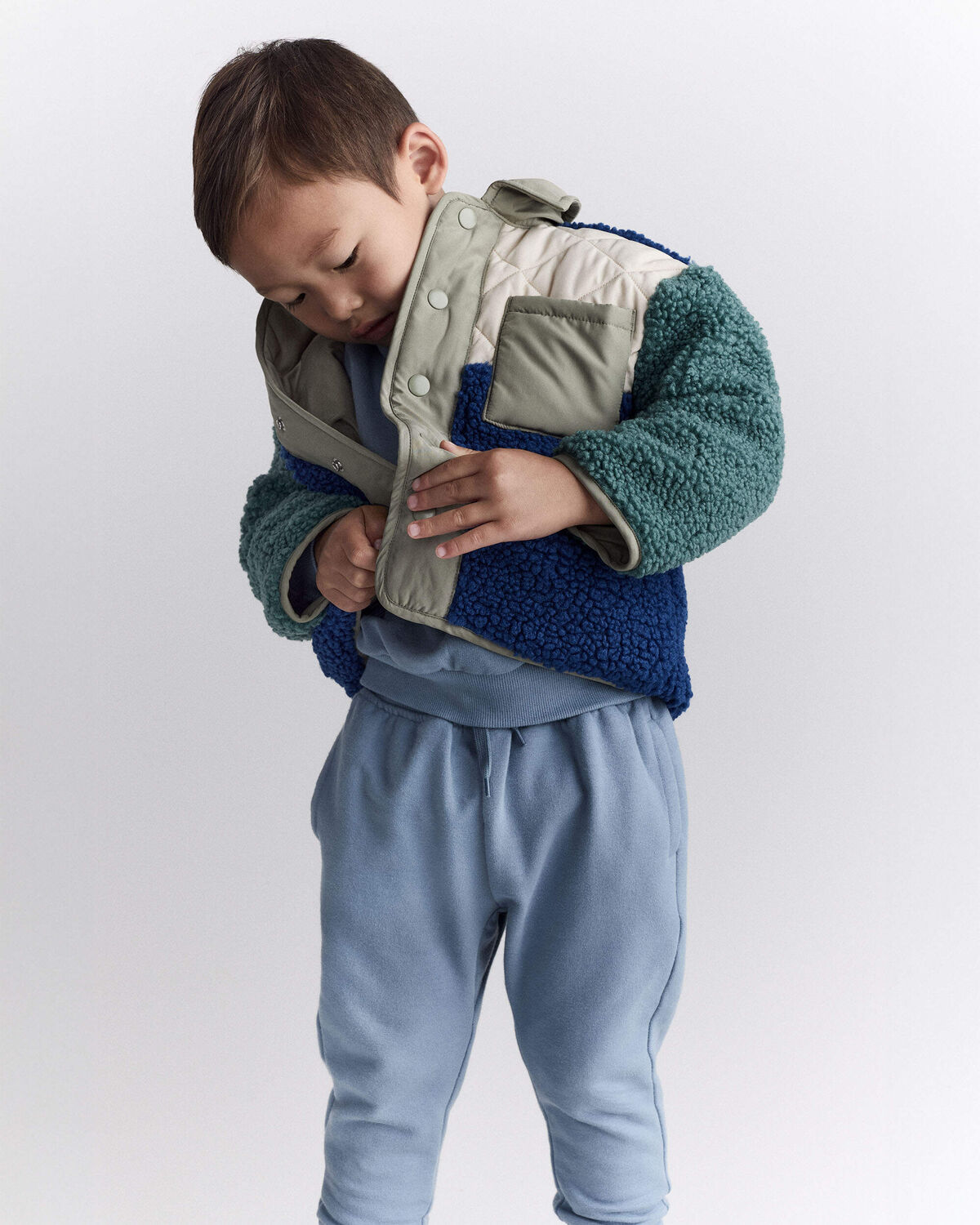 Toddler Boy Colorblock Sherpa Jacket - Blue/Cream 3 Toddler Boy Colorblock Sherpa Jacket - Blue/Cream