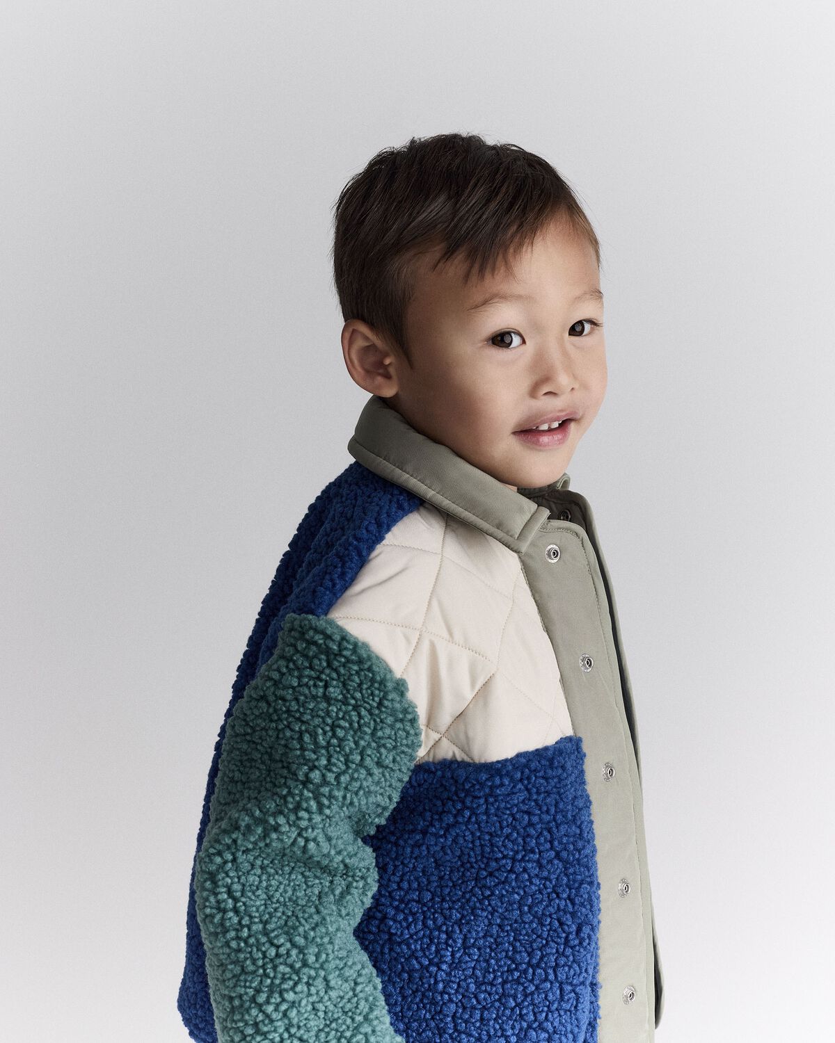 Toddler Boy Colorblock Sherpa Jacket - Blue/Cream 4 Toddler Boy Colorblock Sherpa Jacket - Blue/Cream