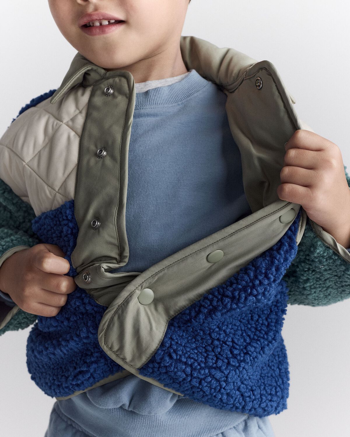 Toddler Boy Colorblock Sherpa Jacket - Blue/Cream 5 Toddler Boy Colorblock Sherpa Jacket - Blue/Cream