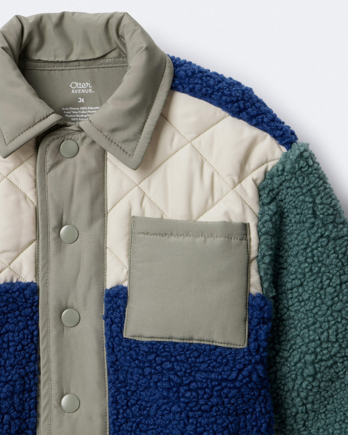 Toddler Boy Colorblock Sherpa Jacket - Blue/Cream 6 Toddler Boy Colorblock Sherpa Jacket - Blue/Cream