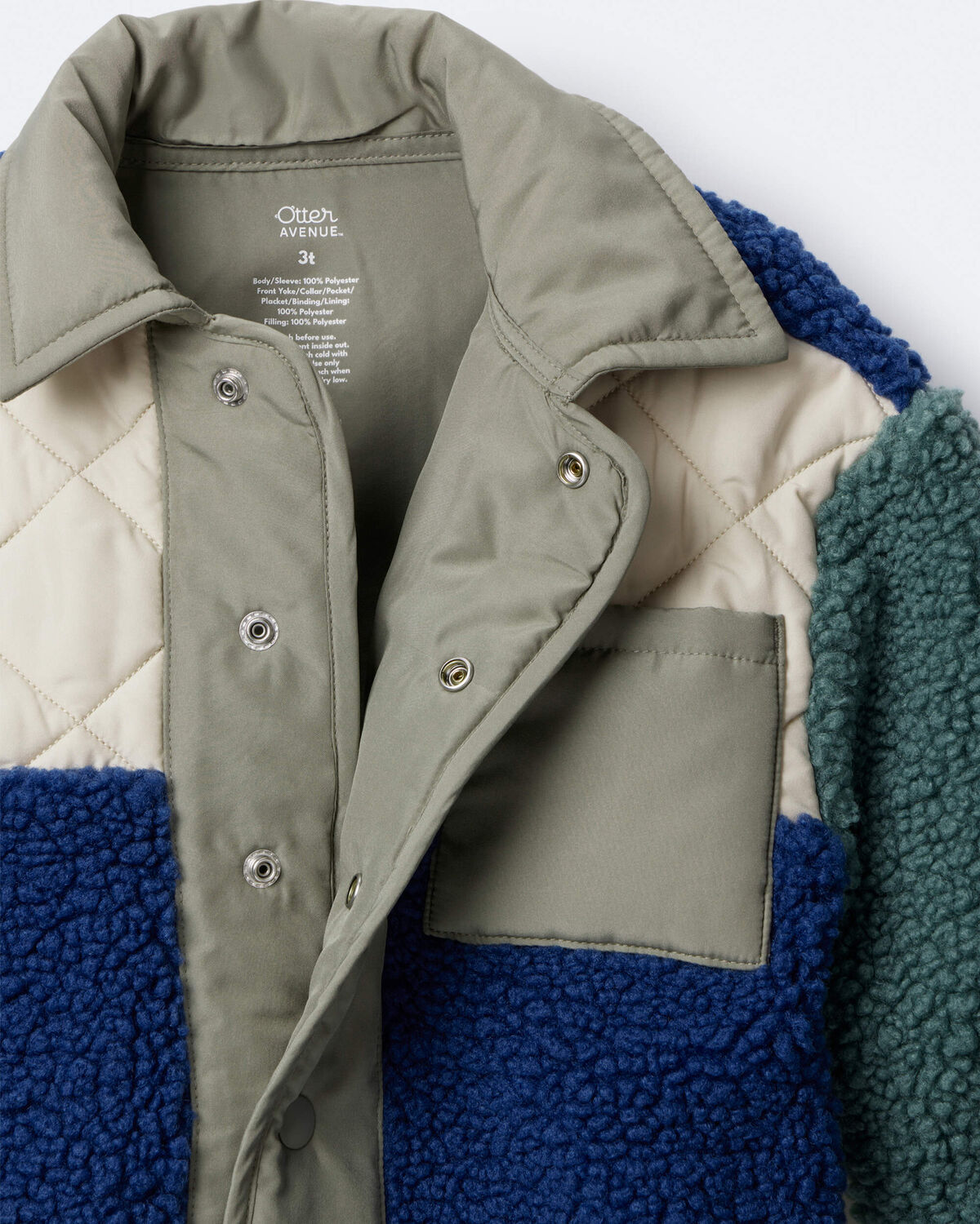 Toddler Boy Colorblock Sherpa Jacket - Blue/Cream 7 Toddler Boy Colorblock Sherpa Jacket - Blue/Cream