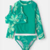 Girls 3-Piece Floral Rashguard Swimsuit Set - Green