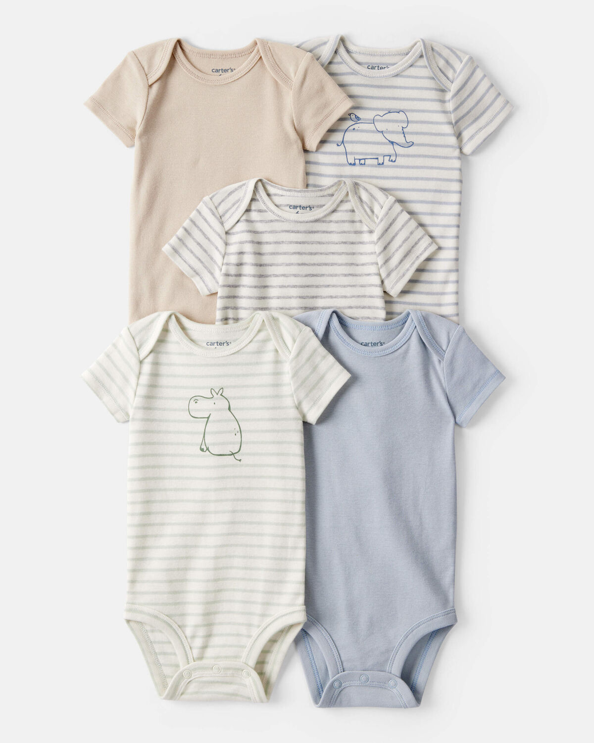 Baby Boy 5-Pack Hippo Multipack Bodysuits - Brown/Blue/White 1 Baby Boy 5-Pack Hippo Multipack Bodysuits - Brown/Blue/White