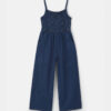 Girls Smocked Denim Wide-Leg Jumpsuit - Dark Wash