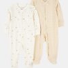 Baby 2-Pack 2-Way Zip Cotton Sleep & Play Pajamas - White/Beige