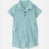 Baby Boy Waffle-Knit Polo Romper - Turquoise