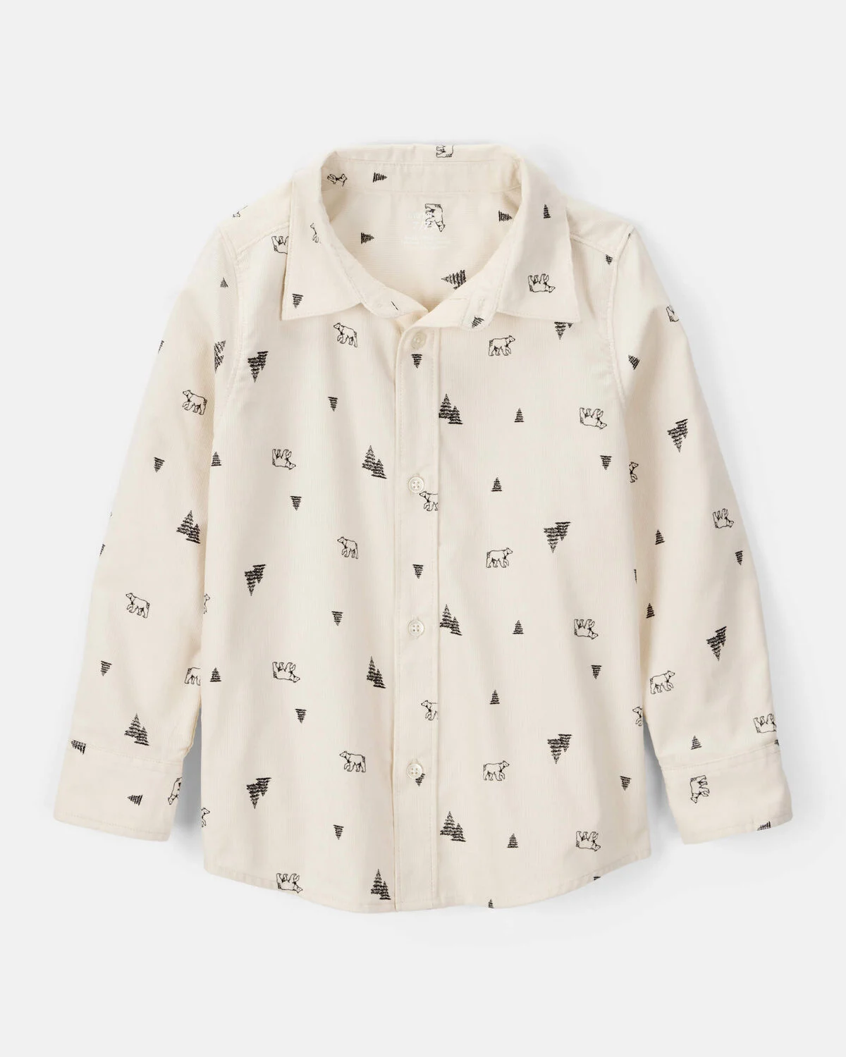 Boys Christmas Print Corduroy Long-Sleeve Button-Down Shirt - Ivory 1 Boys Christmas Print Corduroy Long-Sleeve Button-Down Shirt - Ivory