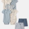 Baby Boy 7-Piece Bodysuits & Shorts Set - Blue/Ivory