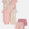 Baby Girl 7-Piece Bodysuits & Shorts Set - Pink/Ivory