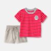 Baby Boy 2-Piece Striped T-Shirt & Shorts Set - Red/Khaki