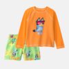 Toddler Boy 2-Piece  Bluey™ Rashguard & Swim Trunk Set - Orange/Green