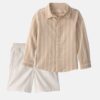 Boys 2-Piece Button-Down Shirt & Short Set - Brown/White