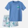 Toddler Boy 2-Piece Palm Tree Rashguard & Swim Trunk Set - Blue