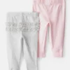 Baby Girl 2-Pack Ruffle-Detail Cotton Pants - Grey/Pink