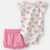 Baby Girl 2-Piece Floral Short-Sleeve Bodysuit & Short Set - Pink/White