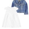 Baby 2-Piece Classic Knit-Like Denim Jacket & Babydoll Dress Set