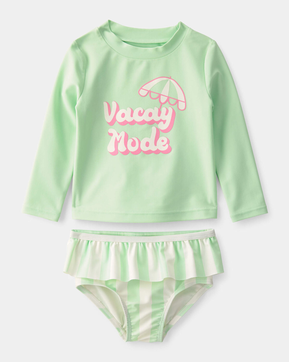 Baby Girl 2-Piece 'Vacay Mode' Rashguard Swimsuit Set - Green