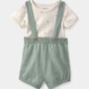 Baby 2-Piece Sailboat Overall Set - Green/Ivory