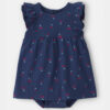 Baby Girl Cherry Sleeveless Bodysuit Dress - Navy Blue
