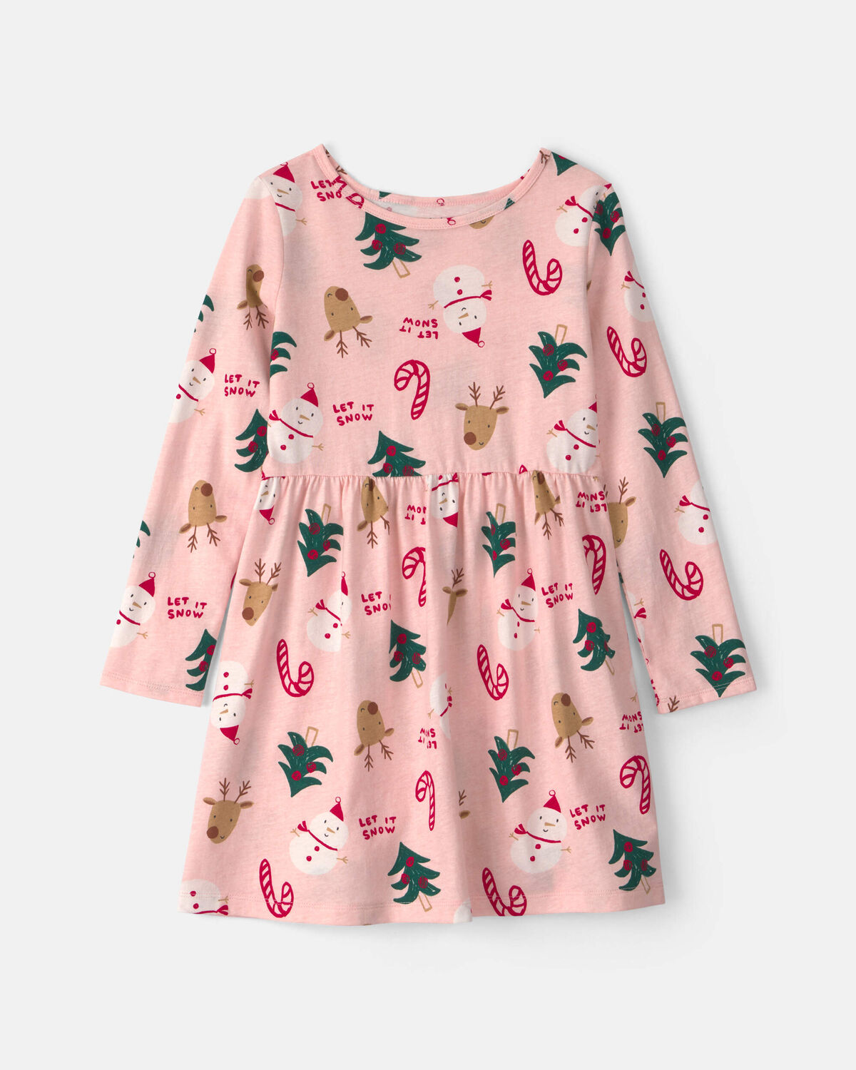 Girls Christmas Long-Sleeve Dress - Pink 1 Girls Christmas Long-Sleeve Dress - Pink
