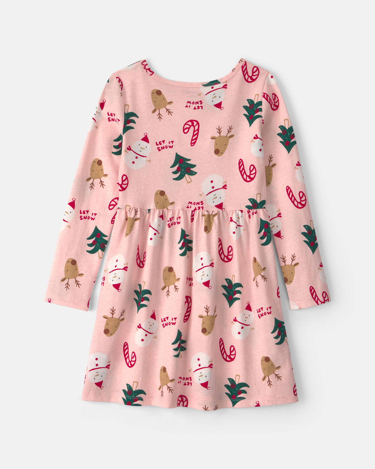 Girls Christmas Long-Sleeve Dress - Pink 2 Girls Christmas Long-Sleeve Dress - Pink