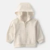 Baby Girl Heart Fleece Zip-Up Hoodie - Cream