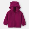 Baby Girl Bear Fleece Zip-Up Hoodie - Maroon