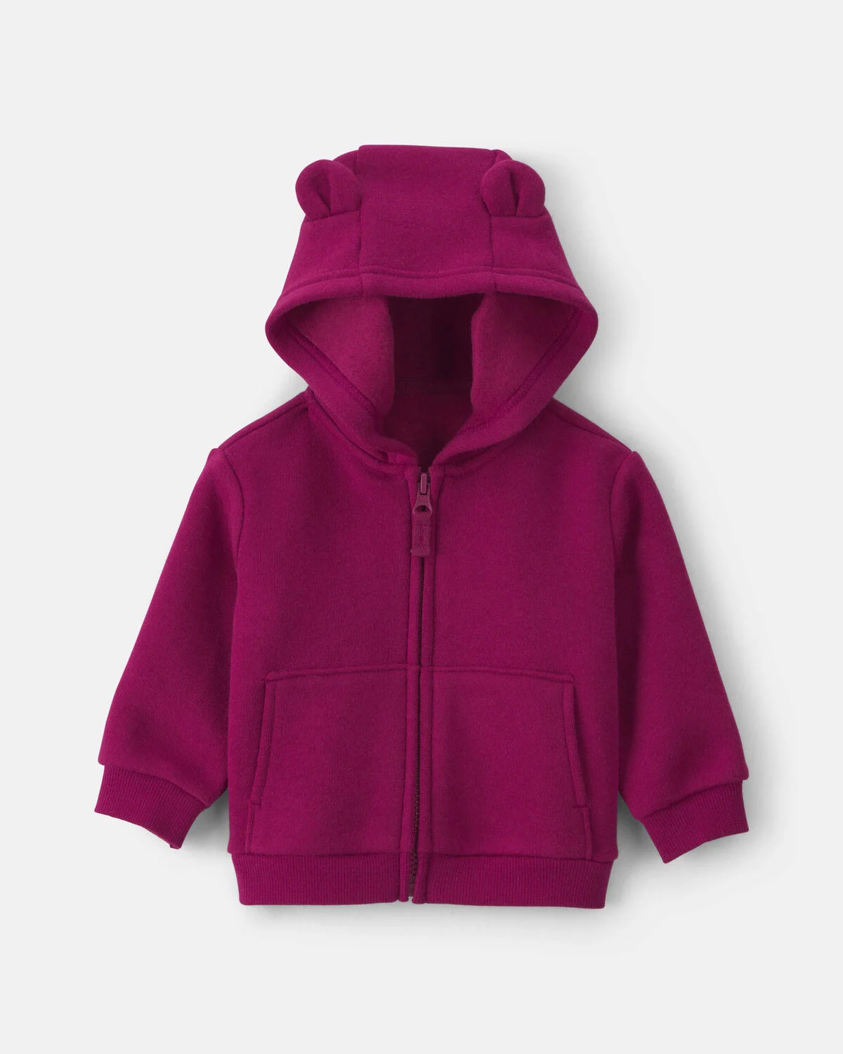 Baby Girl Bear Fleece Zip-Up Hoodie - Maroon
