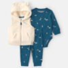 Baby Boy 3-Piece Bear Teddy Fleece Long-Sleeve Layering Set - Blue/Cream
