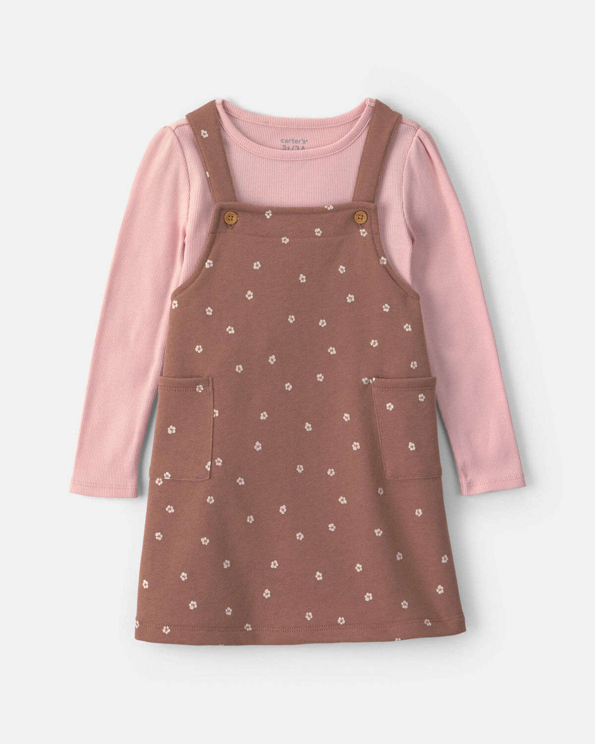 Baby Girl Floral French Terry Long-Sleeve Dress Set - Pink/Brown 1 Baby Girl Floral French Terry Long-Sleeve Dress Set - Pink/Brown
