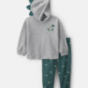 Baby Boy 2-Piece Dinosaur Fleece Hooded Top & Pant Set - Grey/Green