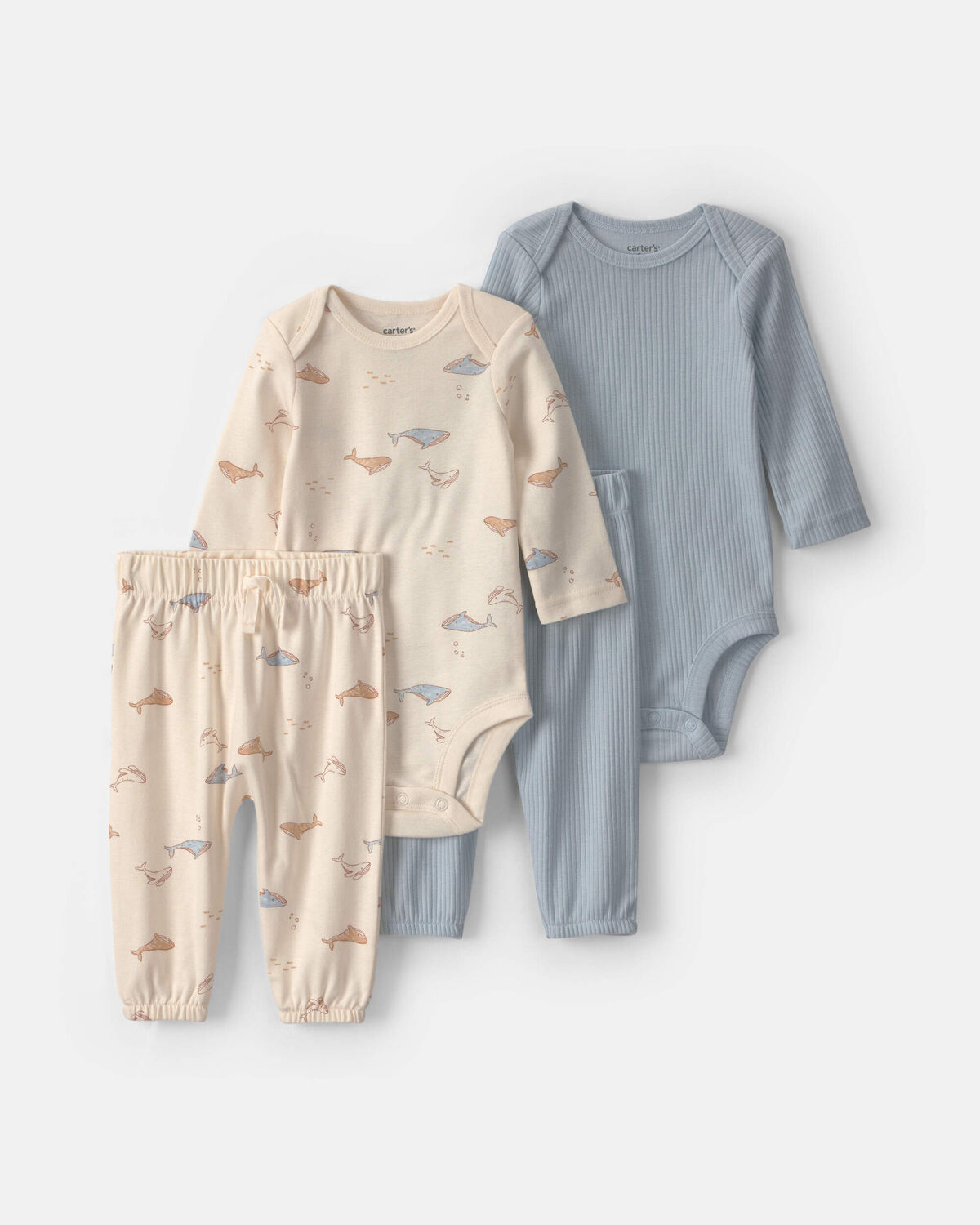 Baby 4-Piece Whale Long-Sleeve Bodysuit & Pant Set - Blue/Ivory 1 Baby 4-Piece Whale Long-Sleeve Bodysuit & Pant Set - Blue/Ivory