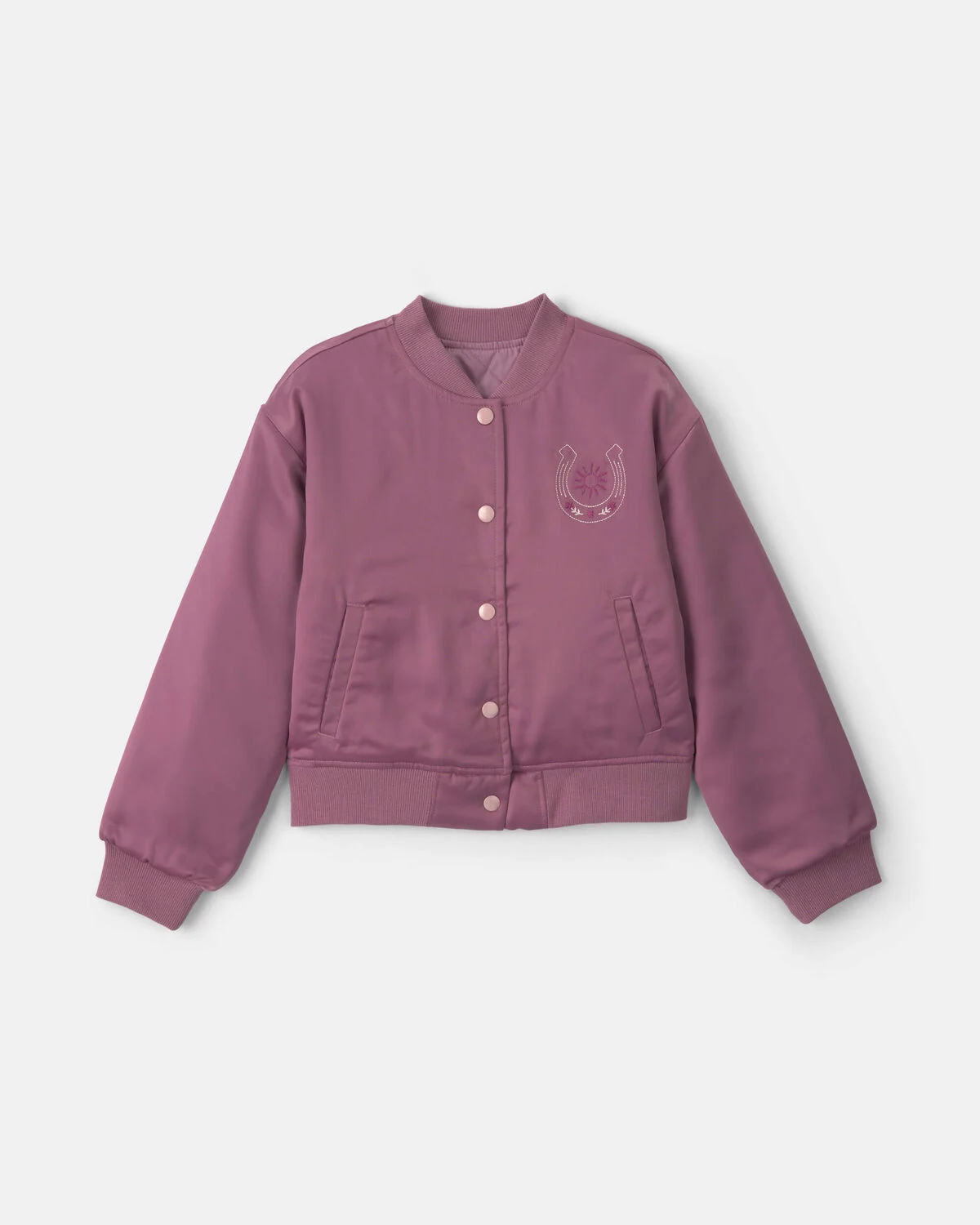 Girls 'Sundance Ranch' Horse Poplin Bomber Jacket - Purple 1 Girls 'Sundance Ranch' Horse Poplin Bomber Jacket - Purple