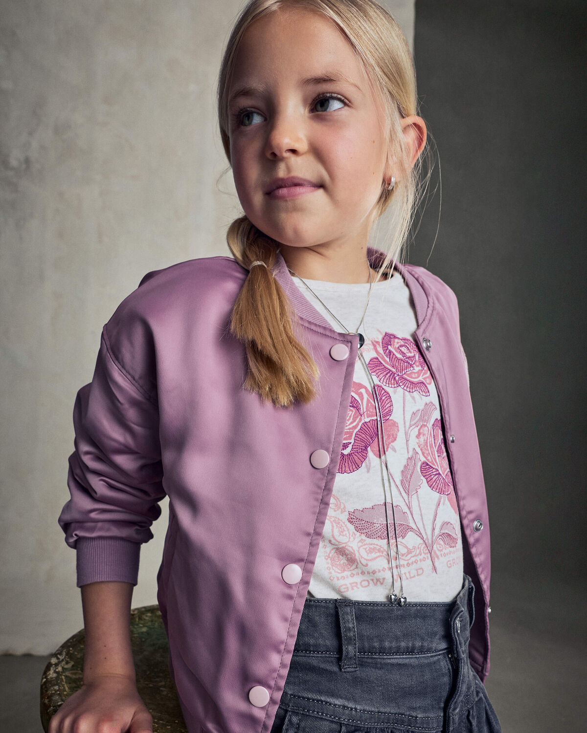 Girls 'Sundance Ranch' Horse Poplin Bomber Jacket - Purple 2 Girls 'Sundance Ranch' Horse Poplin Bomber Jacket - Purple