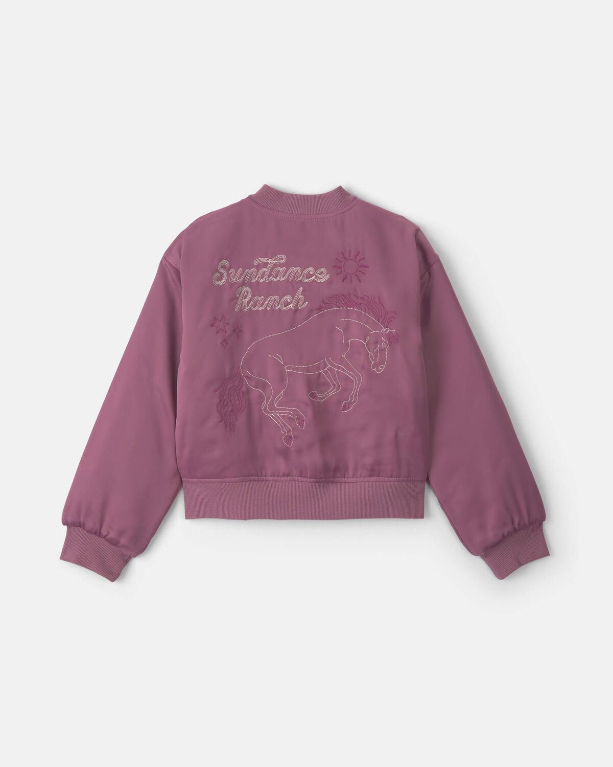 Girls 'Sundance Ranch' Horse Poplin Bomber Jacket - Purple 6 Girls 'Sundance Ranch' Horse Poplin Bomber Jacket - Purple