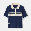 Girls Striped Polo Shirt - Navy Blue