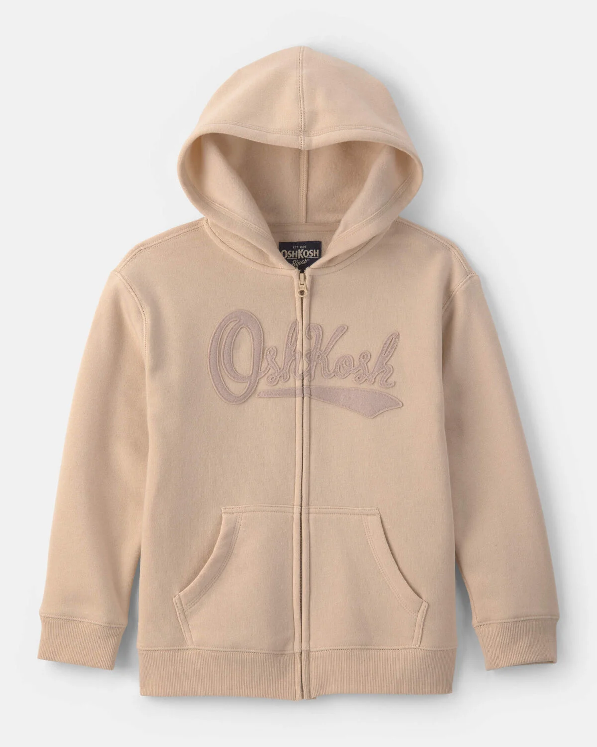 Boys OshKosh Logo Fleece Zip-Up Hoodie - Tan 1 Boys OshKosh Logo Fleece Zip-Up Hoodie - Tan